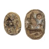 Two Egyptian amulet scarabes, 2nd - 1st millennium B.C.