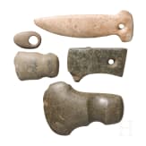 Five Central and South American stone tools, circa 3000 B.C. – 1000 A.D.