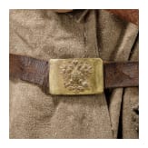 A coat, a field cap, a belt and an ammunition belt of a Russian soldier from World War I, circa 1915