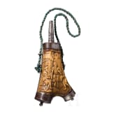 A carved German antler-fork powder flask, circa 1580