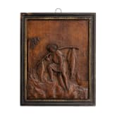 Geschnitztes Relief eines Fischers mit seinem Fang, deutsch, Ende 18. Jhdt.