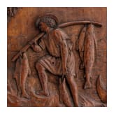 Geschnitztes Relief eines Fischers mit seinem Fang, deutsch, Ende 18. Jhdt.