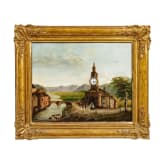 Uhrenbild "Kapelle am Fluss", deutsch, 19. Jhdt.