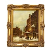 Winterliche Stra&szlig;enszene vor Kirche, 19. Jhdt.