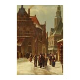 Winterliche Stra&szlig;enszene vor Kirche, 19. Jhdt.