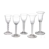 Five German liquor glasses, 18th/19th century