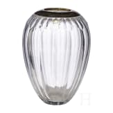 Schwere Kristallglas-Vase mit Silberrand, deutsch, um 1910