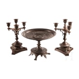 Dreiteiliges Tischset aus Eisenguss, Gie&szlig;erei Offenbach, um 1840/50