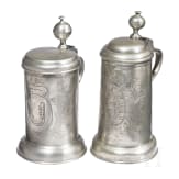 Zwei Walzenkr&uuml;ge aus Zinn, Marienberg und Chemnitz, datiert 1783 und 1785