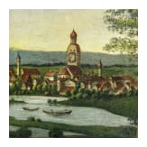 Uhrenbild und f&uuml;nf Hinterglasbilder, alpenl&auml;ndisch, 19. Jhdt.