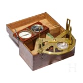 Graphometer in Kasten und Kompass, Frankreich, um 1900