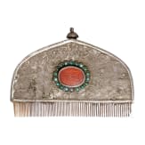 Silbermontierter und steinbesetzter Kamm, Tibet, 20. Jhdt.