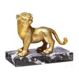 Vergoldete L&ouml;wenskulptur, Bronze, 19. - 20. Jhdt.