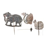 Vier Nang Luang-Schattenspielfiguren, Thailand, um 1900