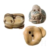 Drei Elfenbein-Netsuke, Japan, 19. Jhdt.