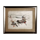 Tuschezeichnung k&auml;mpfender Samurai, Japan, sp&auml;te Edo-Periode