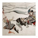 Tuschezeichnung k&auml;mpfender Samurai, Japan, sp&auml;te Edo-Periode