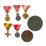 Two k.u.k. Austrian medals, one in a case, five awards and two maps