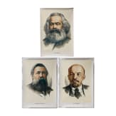 Three posters "Fathers of the Revolution" Marx, Engels and Lenin, 1980s