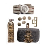 A cartouche box, a belt and a shoulder board for officers, circa 1900