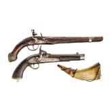 Two oriental pistols and a powder horn, Balkan Turkish or Afghanistan, 19th century.