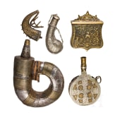 Five Persian and Ottoman powder flasks, 18th/19th century
