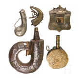 Five Persian and Ottoman powder flasks, 18th/19th century