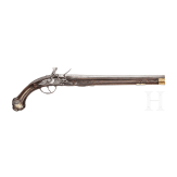 A Flemish silver-mounted long flintlock pistol, circa 1740