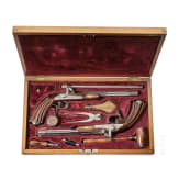 A pair of cased reproduction percussion pistols, Spain, circa 1980