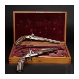 A pair of cased reproduction percussion pistols, Spain, circa 1980
