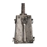 A chiselled all-metal powder flask, Brescia, 17th century