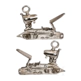 A pair of Spanish Miquelet-type flintlock mechanisms for a double-barrel gun, circa 1800