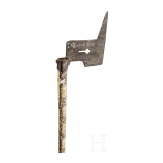 A Saxon bone-inlaid miner's axe, dated 1673