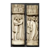 Set von sechs geschnitzten Bildpaneelen eines Embriachi-Kästchens, Venedig, 1. Hälfte 15. Jhdt.