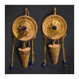 A pair of highly ornate, heavy Hellenistic gold earrings, 2nd half of the 4th – 2nd century B.C.
