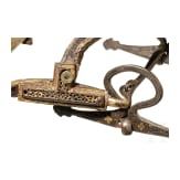 A chiselled Tibetan snaffle with silver and gold inlays, 18th century
