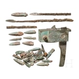 A Chinese crossbow lock and a lot of 29 arrow heads, Han dynasty, 206 B.C. – 220 A.D.