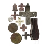 Six French and British prisoner's crosses and five anti-royalist stamps, 18th - early 20th century