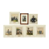 Aquarell und sechs Lithos zu deutscher Uniformgrafik, 19. Jhdt.