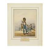 Aquarell und sechs Lithos zu deutscher Uniformgrafik, 19. Jhdt.