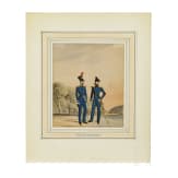 Aquarell und sechs Lithos zu deutscher Uniformgrafik, 19. Jhdt.