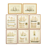 Acht gerahmte Drucke von Segelschiffen, deutsch, 1950er Jahre