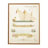 Acht gerahmte Drucke von Segelschiffen, deutsch, 1950er Jahre