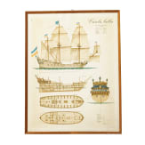 Acht gerahmte Drucke von Segelschiffen, deutsch, 1950er Jahre