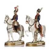 Two military horsemen, porcelain manufactory Kämmer, 20th century