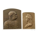 Zwei Rudolf-Neuberger-Bronzeplaketten "Zur Enth&uuml;llung des Kaiserin Elisabeth Denkmals Wien 1907" bzw. mit Portrait Kaiser Franz Josephs, 1902