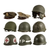 Neun milit&auml;rische Kopfbedeckungen, USA