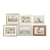 Six German and French copper engravings showing architectural depictions, 18th century