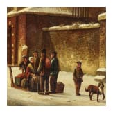 A winterly street scene in front of a church, 19th century