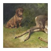 "Dackel mit erlegtem Rehbock", bezeichnet Ludwig Volz
